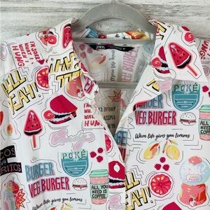 Zara Food Tacos Burgers Candy Oversized Lagenlook Tunic Balloon Sleeves Sz M.